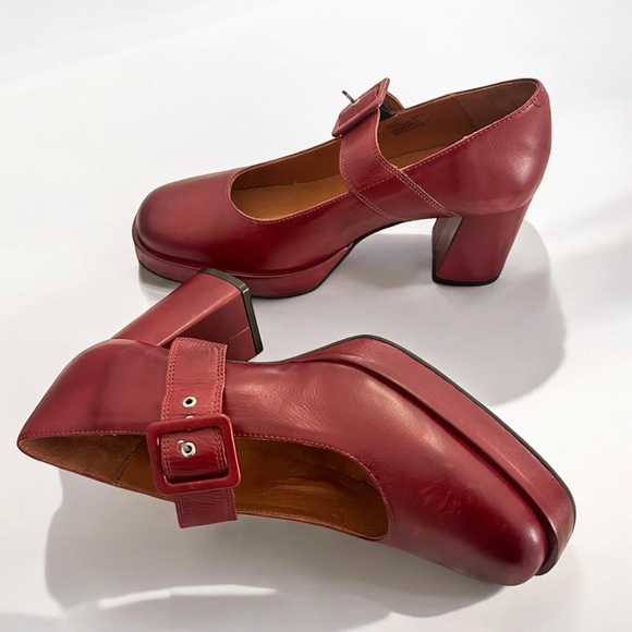 Miz Mooz Vintage Inspired Leather Red Chunky Block Peonie Heel Size 41 - Picture 5 of 9